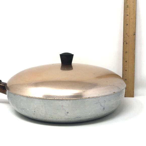 Wear-Ever Aluminum Hallite 10.5" Skillet Fry Pan Copper Toned Lid VTG USA  #2600 - Picture 10 of 14